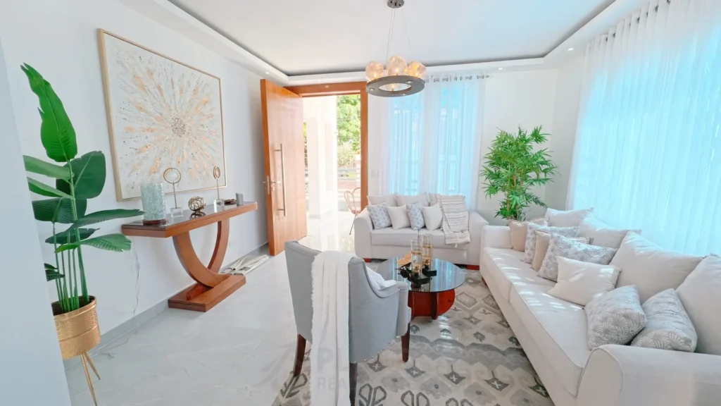 Sala de estar de una villa en venta en Puerto Plata, República Dominicana.